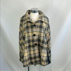Joolay Gray Yellow Plaid Wool Poncho